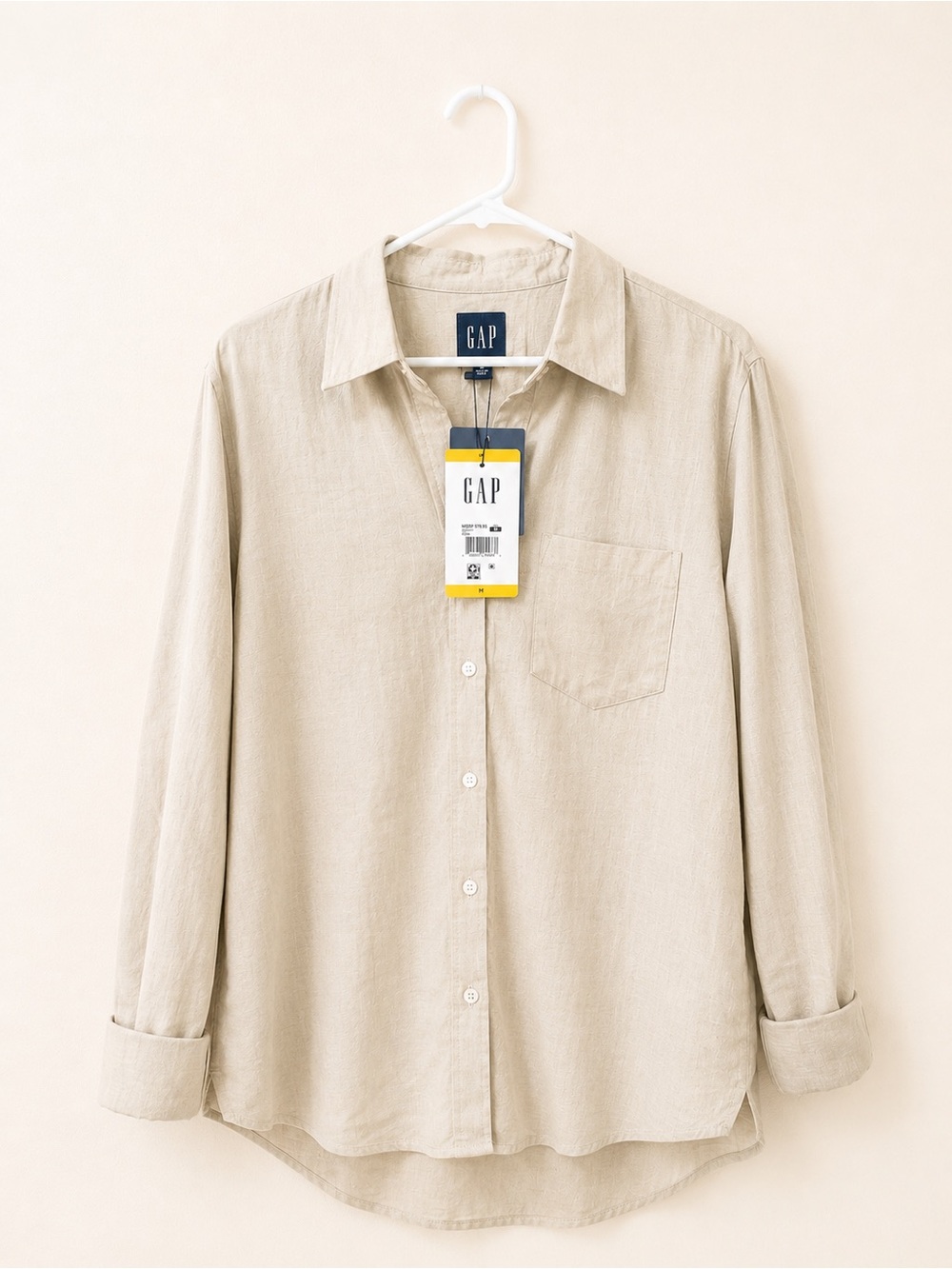 GAP Neutral Tan Linen Button-Front Shirt